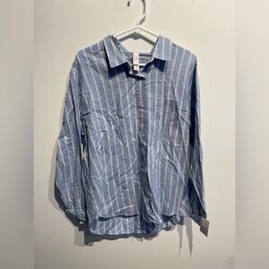 Auden Women's Striped Long Sleeve Pajama Shirt Light Blue Size Medium NWT